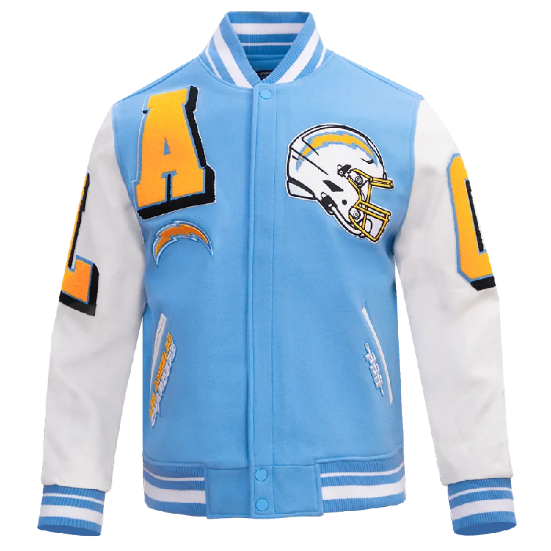 men's zippered jackets -NFL LOS ANGELES CHARGERS MASHUP MEN'S RIB WOOL VARSITY JACKET (UNIVERSITY BLUE/WHITE)