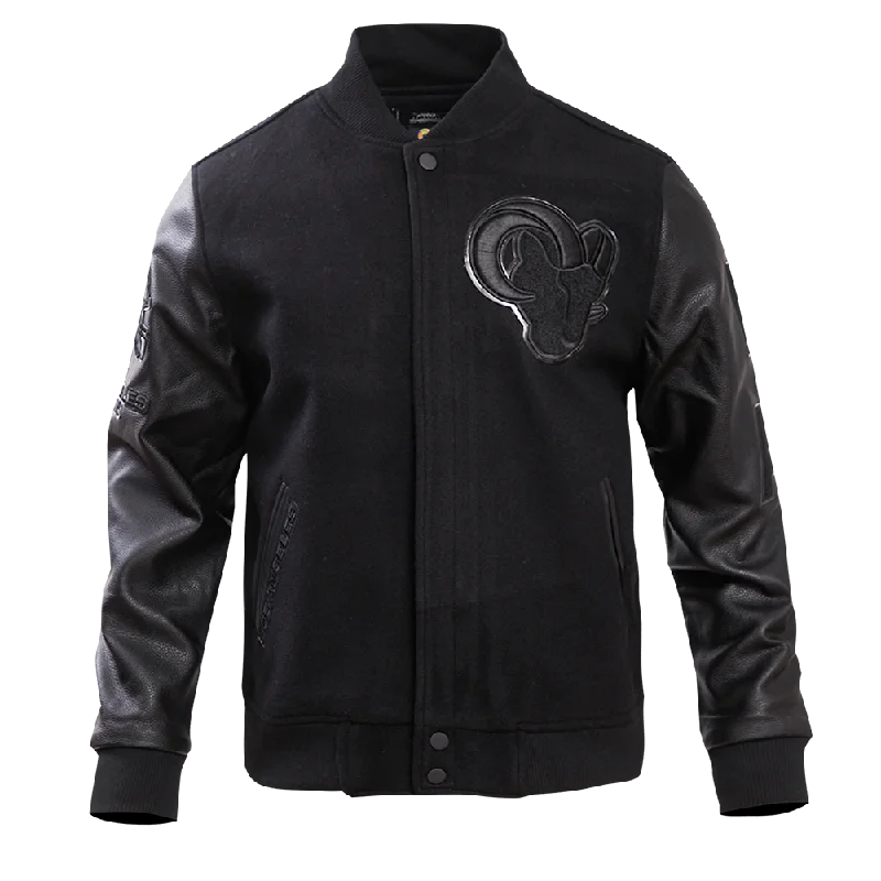 men's warm puffer jackets -NFL LOS ANGELES RAMS TRIPLE BLACK WOOL MEN'S VARSITY JACKET (TRIPLE BLACK)