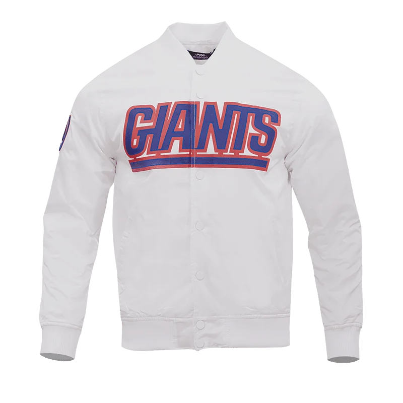 men's long trench jackets -NFL NEW YORK GIANTS WORDMARK MEN'S SATIN JACKET (WHITE)