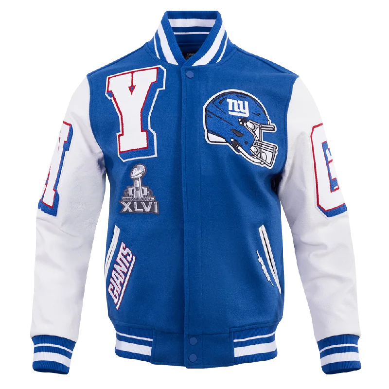 men's casual warm jackets -NFL NEW YORK GIANTS MASHUP MEN'S RIB WOOL VARSITY JACKET (DODGER BLUE/WHITE)