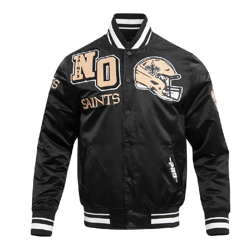 men's denim jacket with hoodie -NFL NEW ORLEANS SAINTS MASHUP MEN'S RIB SATIN JACKET (BLACK)