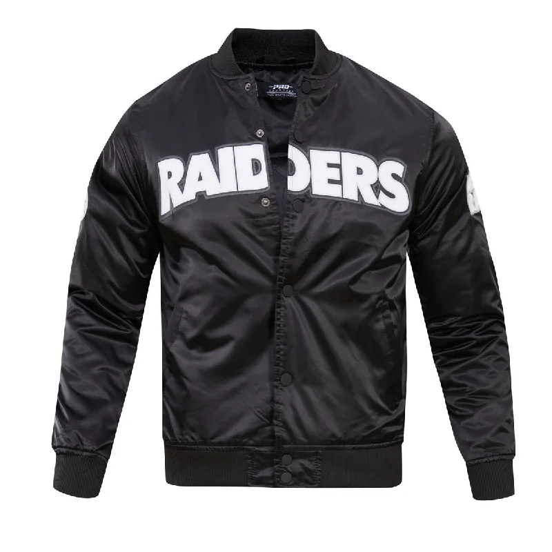 men's modern style jackets -NFL LAS VEGAS RAIDERS BIG LOGO MEN'S SATIN JACKET (BLACK)