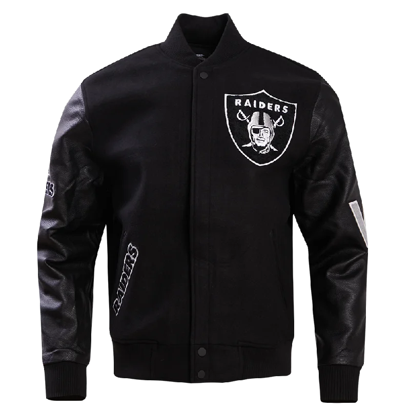 men's stylish bomber jackets -NFL LAS VEGAS RAIDERS CLASSIC WOOL MEN'S VARSITY JACKET (BLACK)