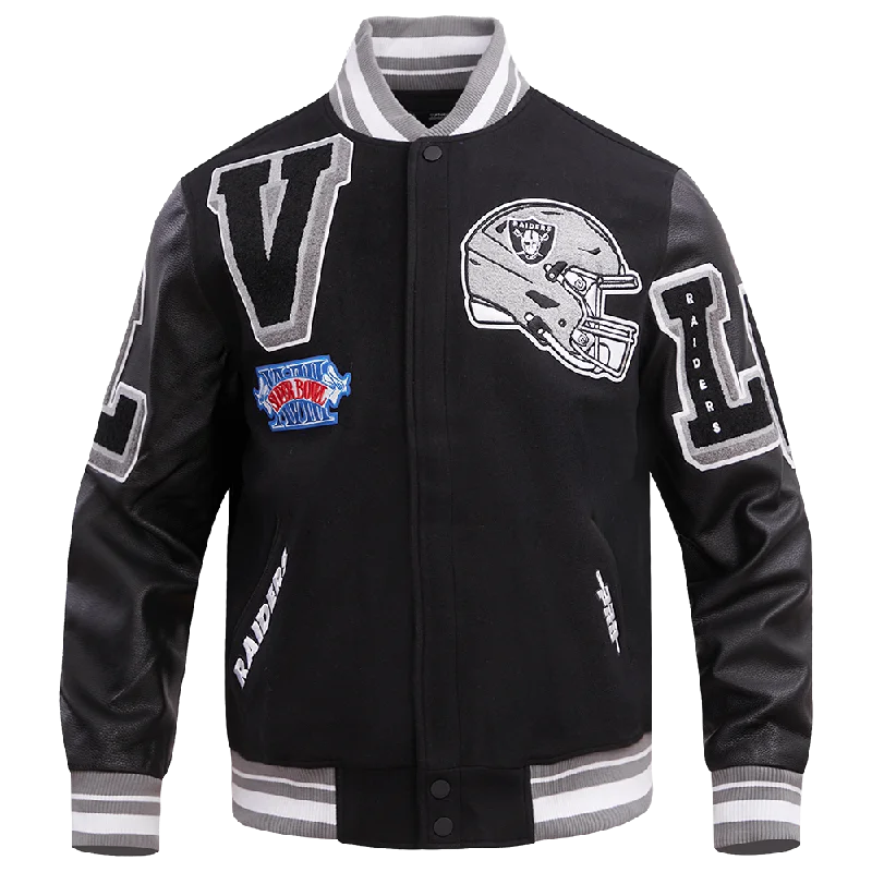 men's quilted jackets -NFL LAS VEGAS RAIDERS MASHUP MEN'S RIB WOOL VARSITY JACKET (BLACK/GRAY)