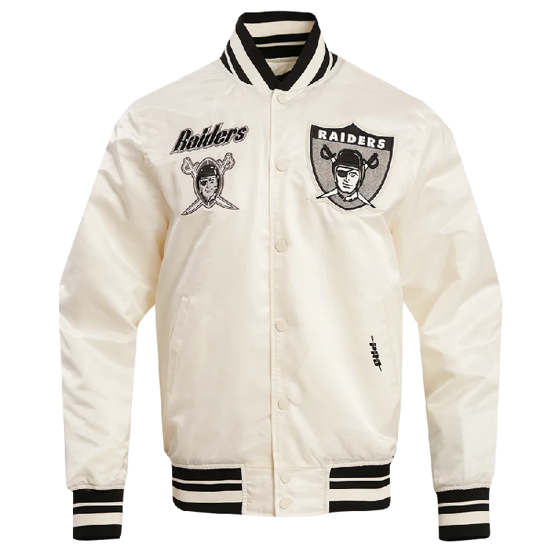 men's cotton jackets -NFL LAS VEGAS RAIDERS RETRO CLASSIC MEN'S RIB SATIN JACKET (EGGSHELL/ BLACK)