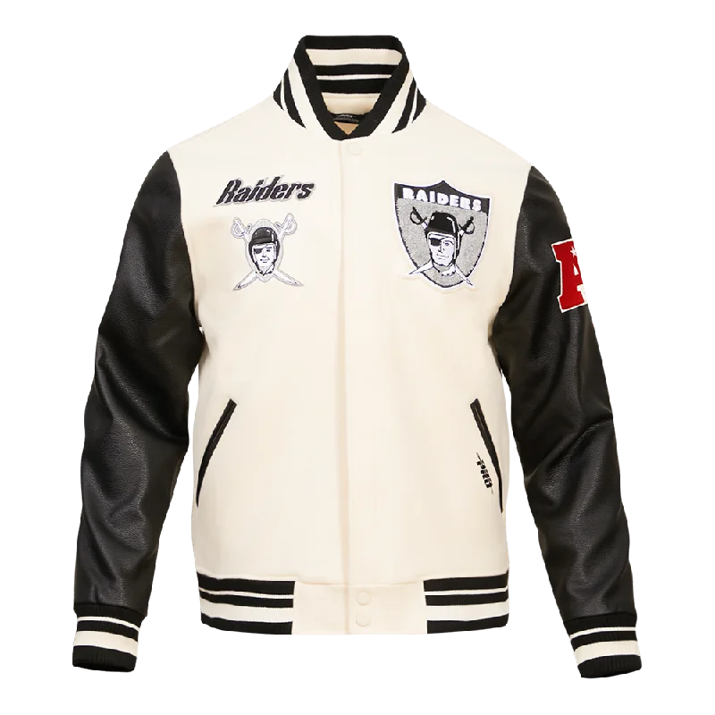 men's winter-ready jackets -NFL OAKLAND RAIDERS RETRO CLASSIC MEN'S RIB WOOL VARSITY JACKET (EGGSHELL/BLACK)