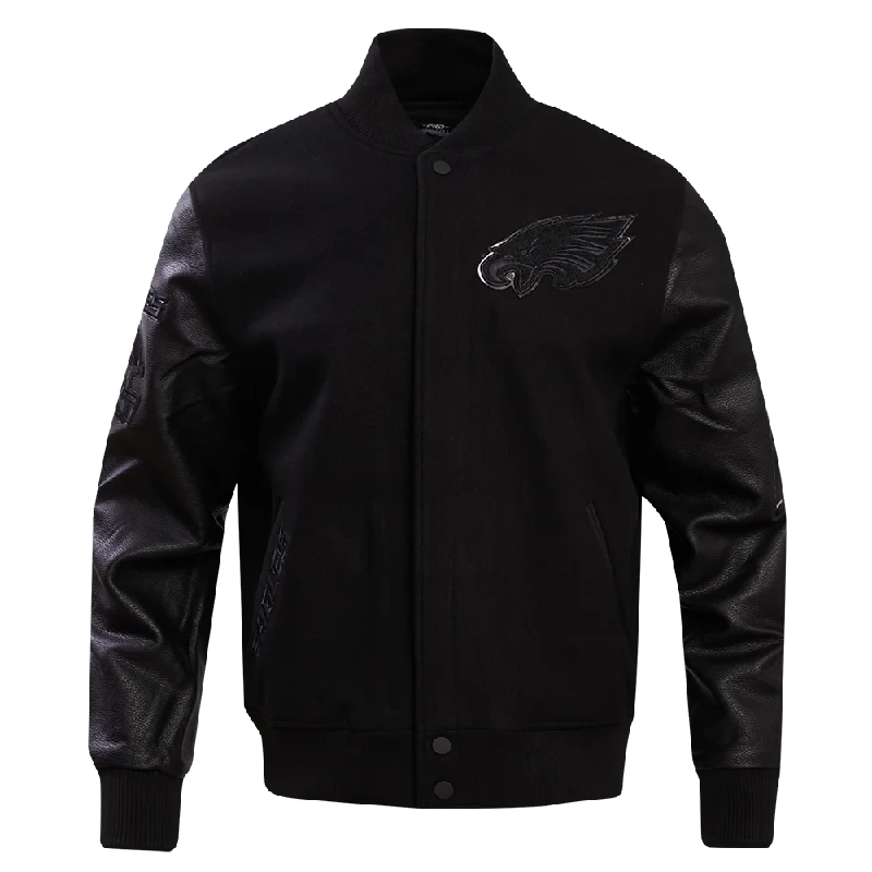 men's formal jackets -NFL PHILADELPHIA EAGLES TRIPLE BLACK MEN'S WOOL VARSITY JACKET (TRIPLE BLACK)