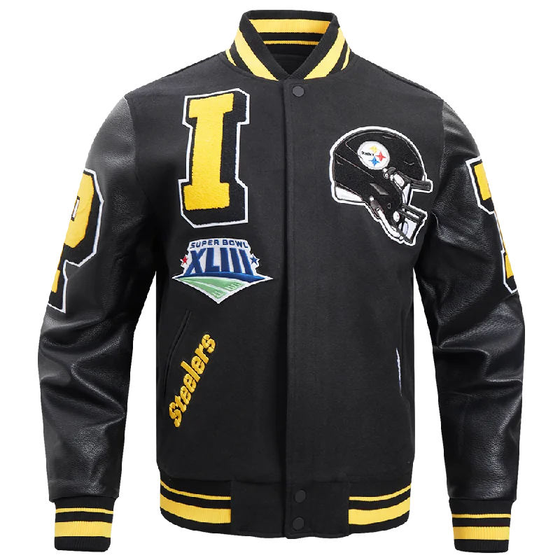 men's winter jackets -NFL PITTSBURGH STEELERS MASHUP MEN'S RIB WOOL VARSITY JACKET (BLACK/YELLOW)