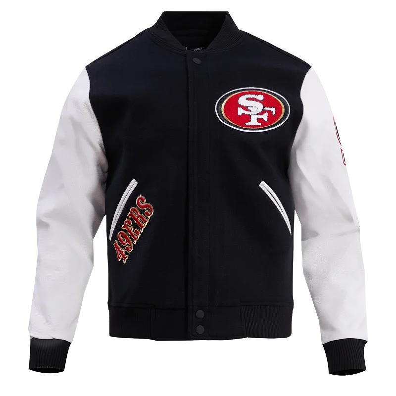 men's leather bomber jackets -NFL SAN FRANCISCO 49ERS CLASSIC WOOL VARSITY JACKET (BLACK/WHITE)