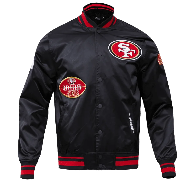 men's thermal jackets -NFL SAN FRANCISCO 49ERS OLD ENGLISH MEN'S SATIN JACKET (BLACK)