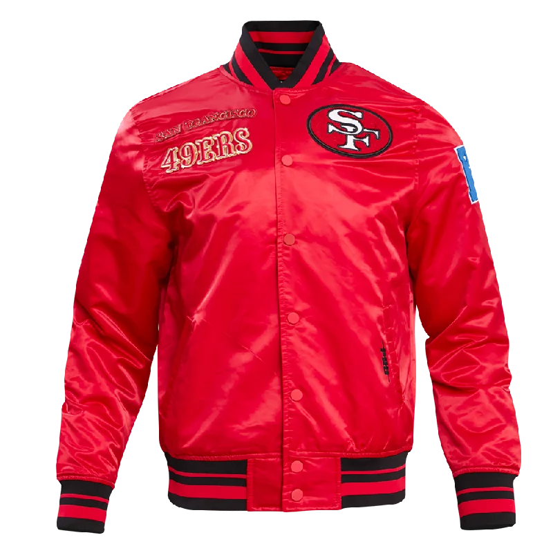 men's athletic jackets -NFL SAN FRANCISCO 49ERS RETRO CLASSIC MEN'S RIB SATIN JACKET (RED/BLACK)