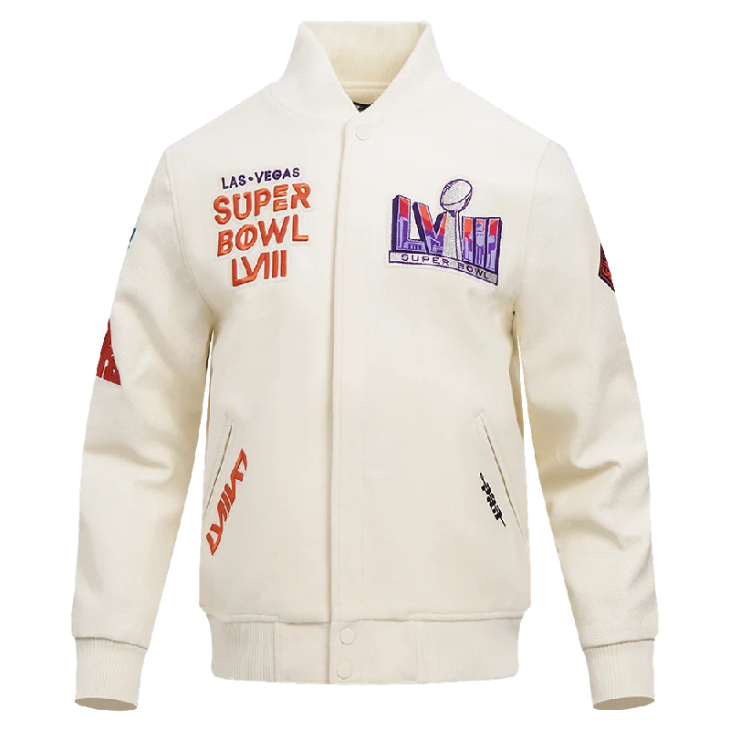 men's functional jackets -NFL SUPERBOWL LVIII MEN'S WOOL VARSITY JACKET (EGGSHELL)