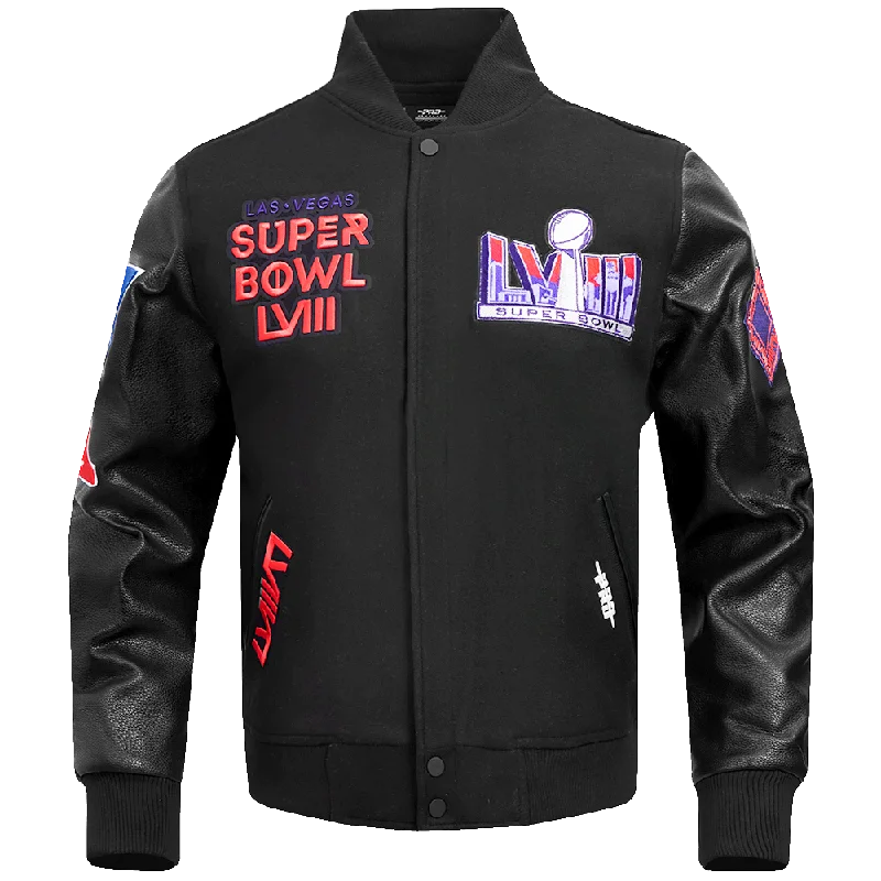 men's thermal jackets -NFL SUPERBOWL LVIII MEN'S WOOL VARSITY JACKET (JET BLACK)