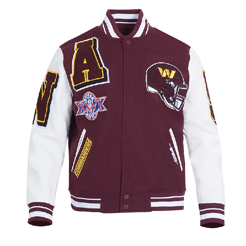 men's fleece jackets -NFL WASHINGTON COMMANDERS MASHUP MEN'S RIB WOOL VARSITY JACKET (WINE/WHITE)