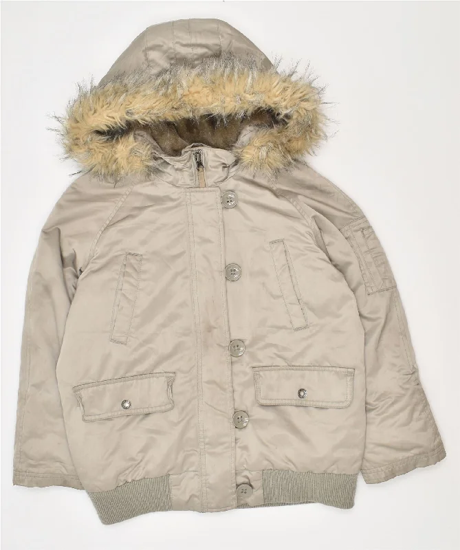 men's jacket for rainy weather -GAP Girls Hooded Parka Jacket 10-11 Years Grey Polyester