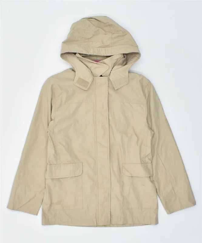 men's jacket with fur collar -GAP Girls Hooded Windbreaker Jacket 9-10 Years Large Beige Cotton