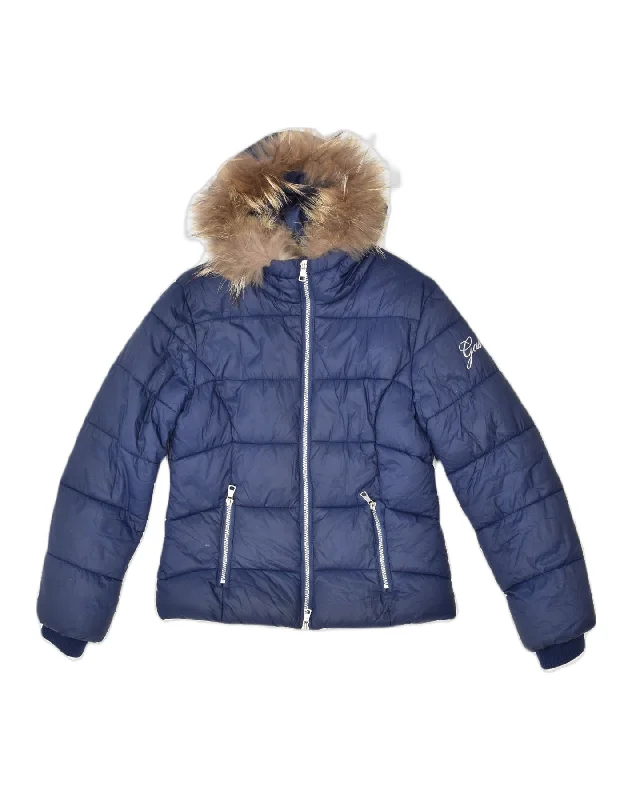 men's high-end jackets -GAS Girls Hooded Padded Jacket 13-14 Years Navy Blue Nylon