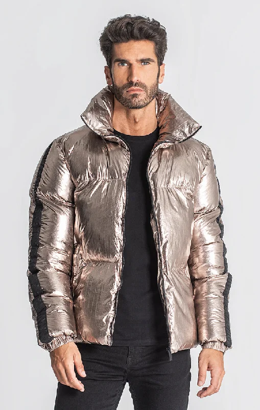 men's winter coat jackets -Gold Crypto Puffer Jacket