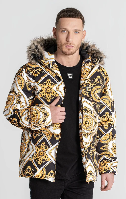 men's zippered windbreaker jackets -Gold Splendour Puffer Jacket