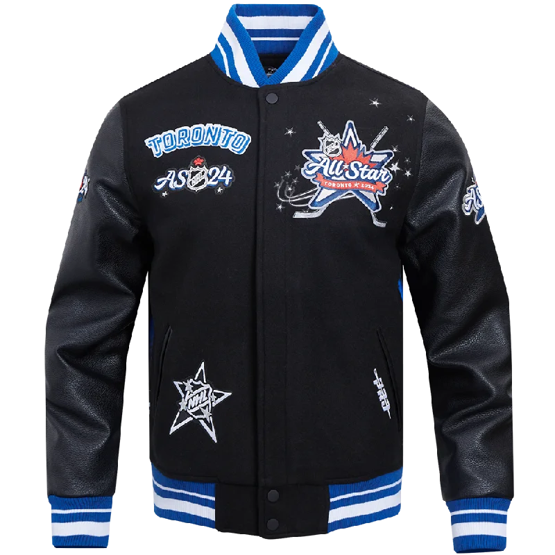 men's waterproof trench jackets -NHL ALL STAR 2024 MEN'S RIB WOOL VARSITY JACKET (BLACK/DODGER BLUE)