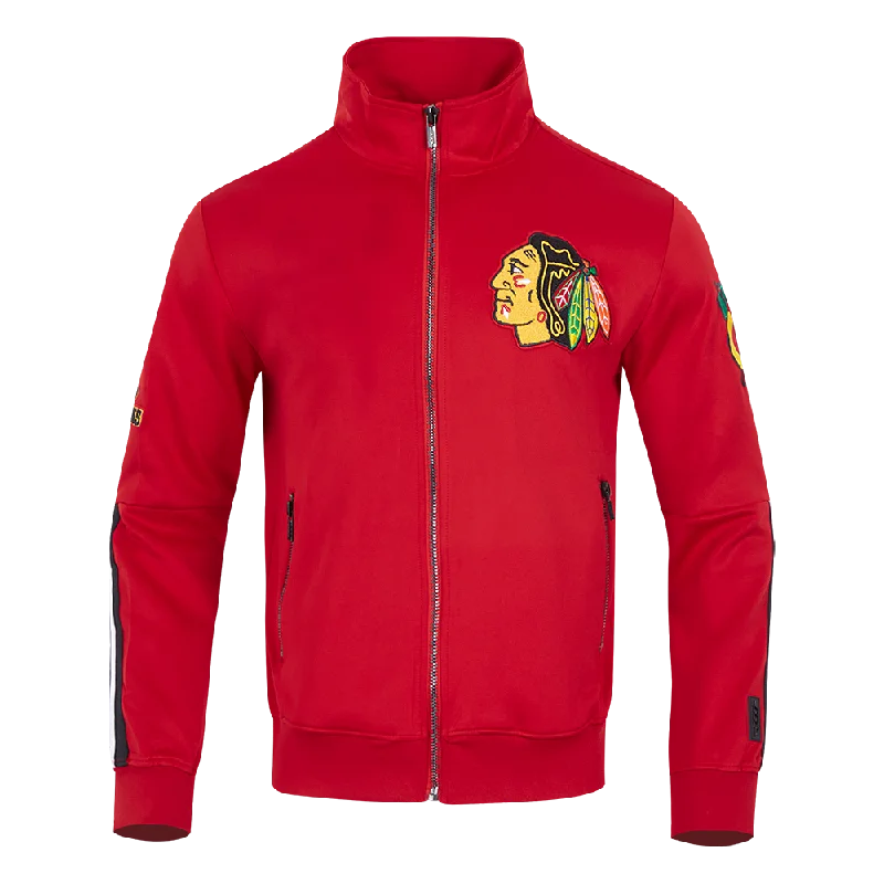 men's blazer jackets -NHL CHICAGO BLACKHAWKS CLASSIC CHENILLE MEN'S DK TRACK JACKET (RED/BLACK)