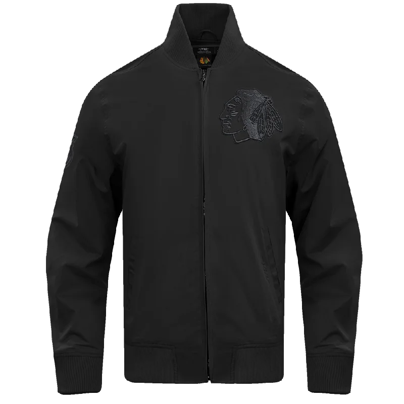 men's insulated snow jackets -NHL CHICAGO BLACKHAWKS NEUTRAL TWILL JACKET (BLACK)