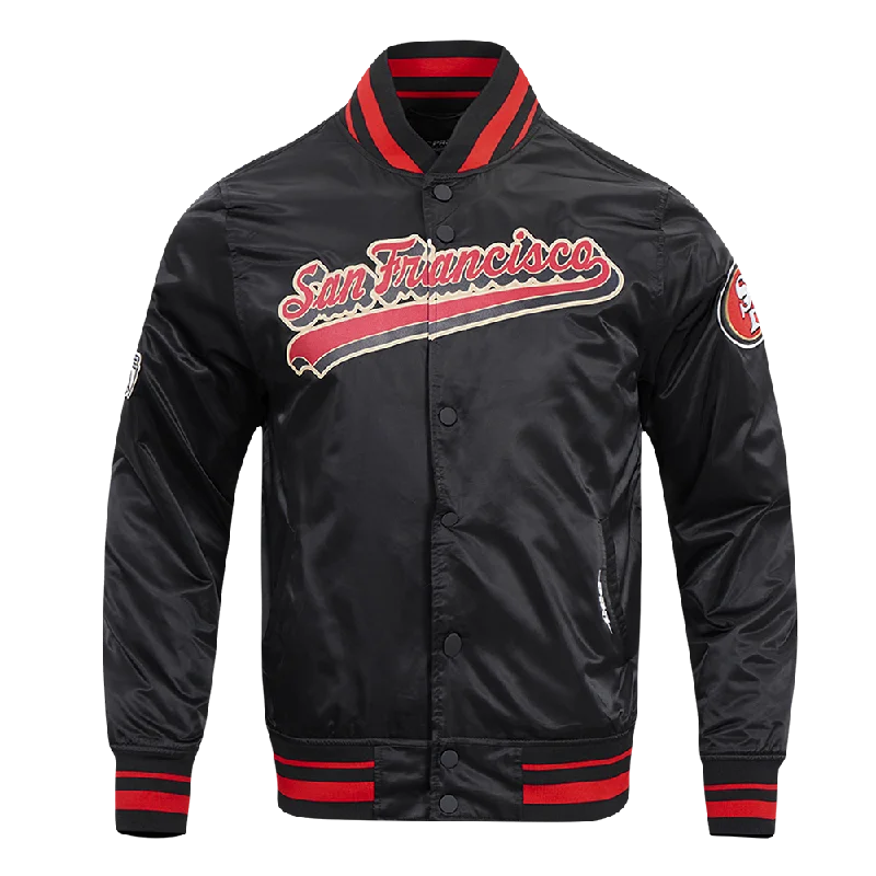 men's ski jackets -NHL CHICAGO BLACKHAWKS SCRIPT TAIL MEN'S RIB SATIN JACKET (BLACK/RED/BLACK)