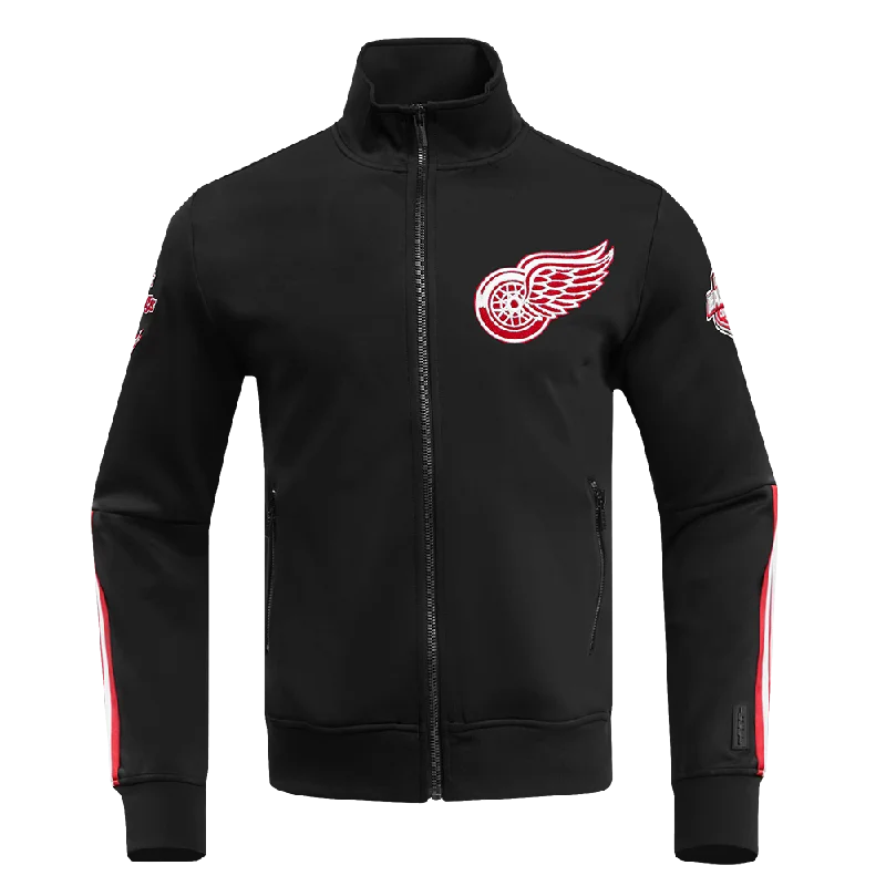 men's faux leather jackets -NHL DETROIT RED WINGS CLASSIC CHENILLE MEN'S TRACK JACKET (BLACK/RED)