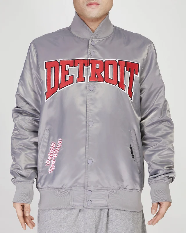 men's down jackets -NHL DETROIT RED WINGS CREST EMBLEM MEN'S SATIN JACKET (GRAY)