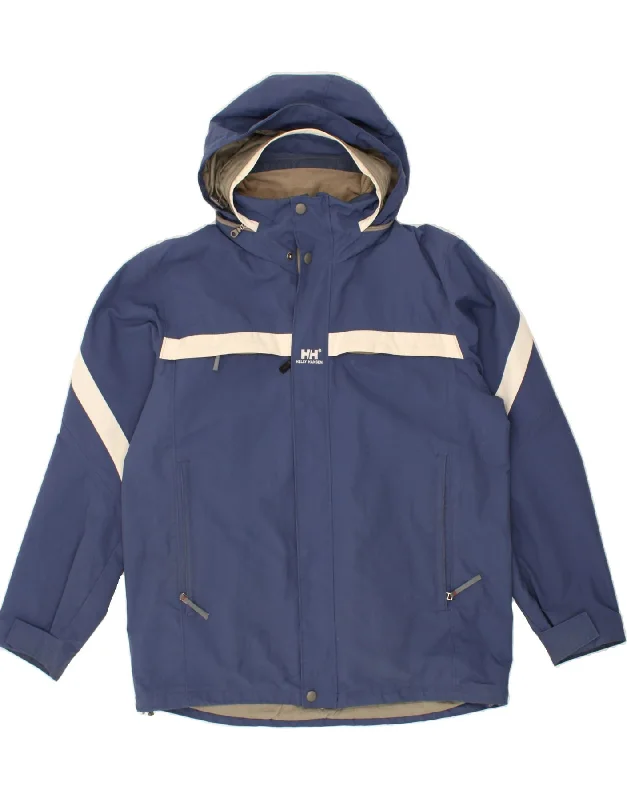 men's checked jackets -HELLY HANSEN Mens Hooded Rain Jacket UK 40 Large Blue Striped Nylon