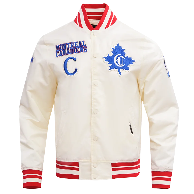 men's outdoor performance jackets -NHL MONTREAL CANADIENS RETRO CLASSIC MEN'S RIB SATIN JACKET (EGGSHELL/ RED)