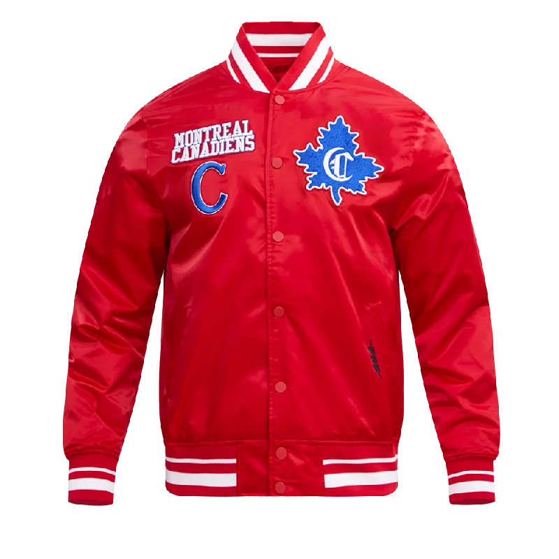 men's bomber jackets -NHL MONTREAL CANADIENS RETRO CLASSIC MEN'S RIB SATIN JACKET (RED)