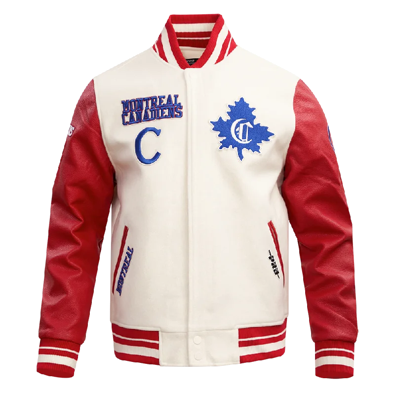 men's formal jackets -NHL MONTREAL CANADIENS RETRO CLASSIC MEN'S RIB WOOL VARSITY JACKET (EGGSHELL/ RED)