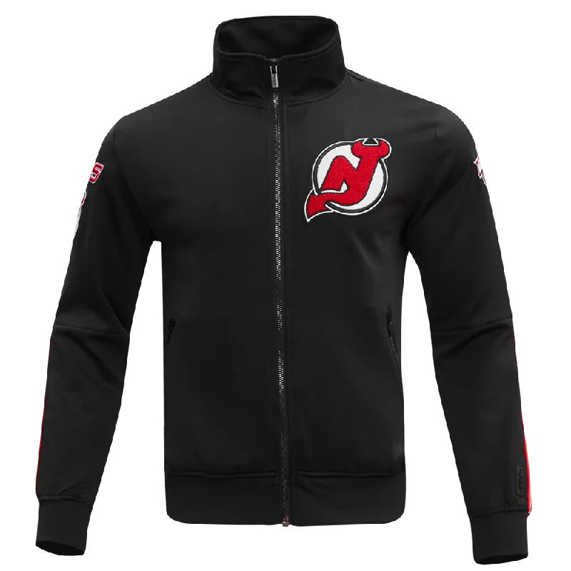 men's cargo jackets -NHL NEW JERSEY DEVILS CLASSIC CHENILLE MEN'S TRACK JACKET (BLACK/RED)