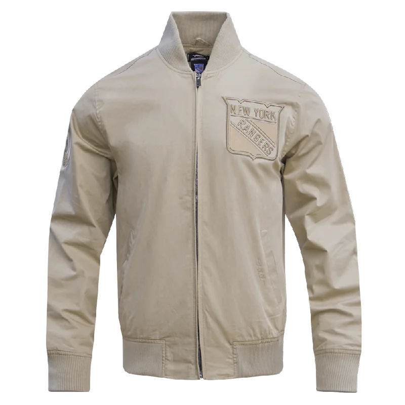 men's sleek leather jackets -NHL NEW YORK RANGERS NEUTRAL TWILL JACKET (TAUPE)