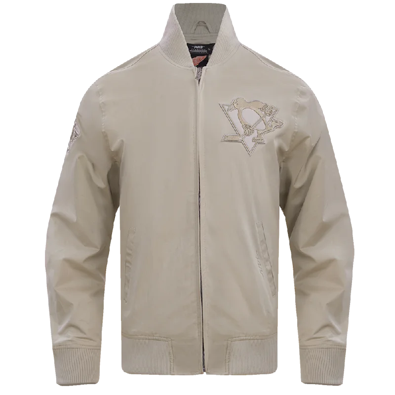 men's wool jackets -NHL PITTSBURGH PENGUINS NEUTRAL TWILL JACKET (TAUPE)