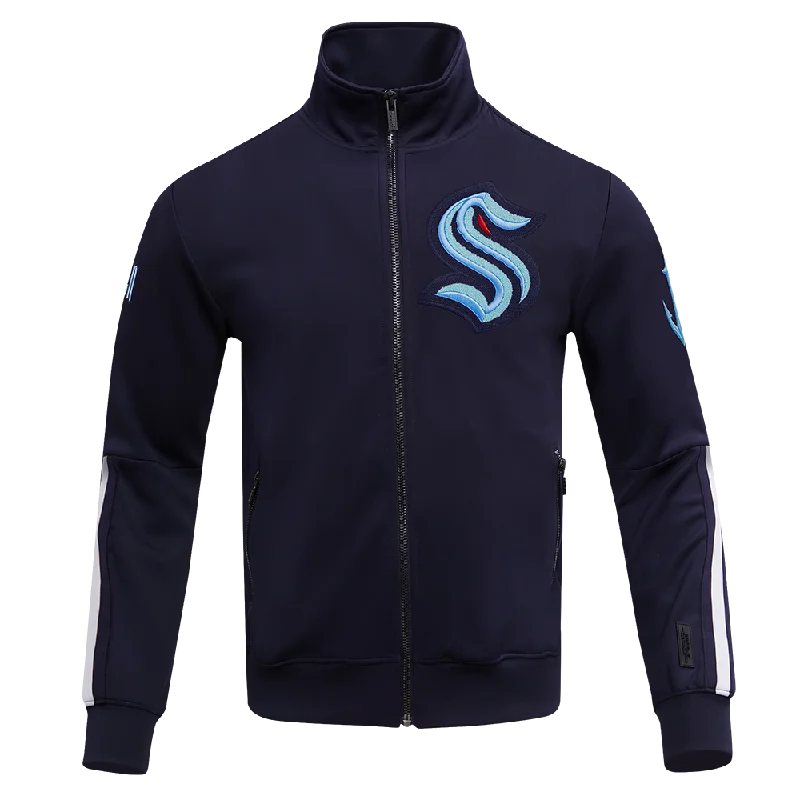 men's quilted jackets -NHL SEATTLE KRAKEN CLASSIC CHENILLE MEN'S TRACK JACKET (MIDNIGHT NAVY)