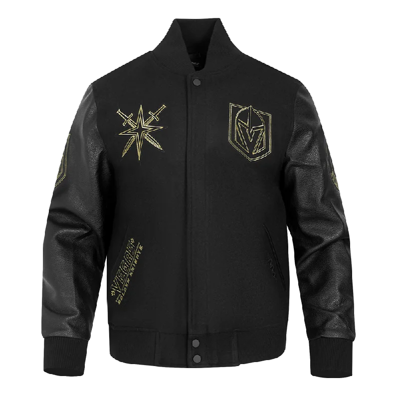 men's cozy jackets -NHL VEGAS GOLDEN KNIGHTS BLACK & GOLD MEN'S WOOL VARSITY JACKET (JET BLACK)