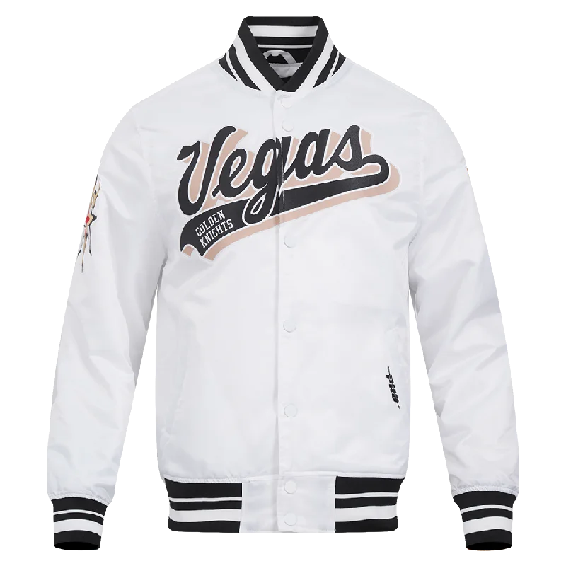 men's sports jackets -NHL VEGAS GOLDEN KNIGHTS SCRIPT TAIL MEN'S SATIN JACKET (WHITE/BLACK)