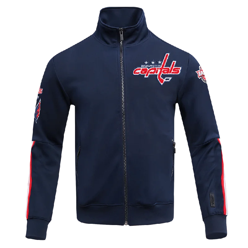 men's biker jackets -NHL WASHINGTON CAPITALS CLASSIC CHENILLE MEN'S TRACK JACKET (MIDNIGHT NAVY/RED)