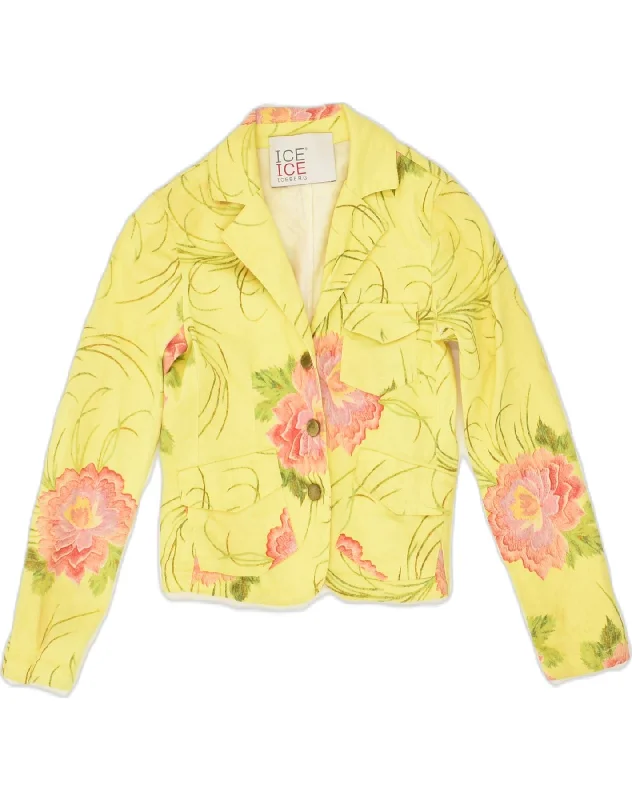 men's double-breasted jackets -ICEBERG Girls 3 Button Blazer Jacket 5-6 Years Yellow Floral Cotton