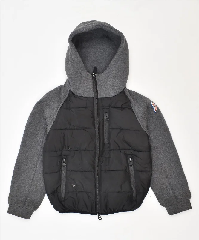 men's denim jackets -INVICTA Boys Hooded Padded Jacket 5-6 Years Black Polyester