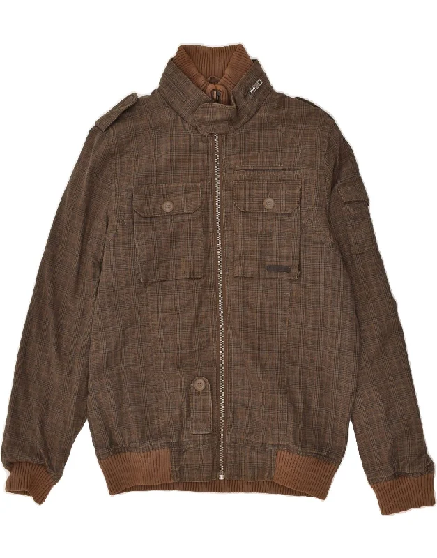 men's light outdoor jackets -JACK & JONES Mens Bomber Jacket UK 38 Medium Brown Check Cotton