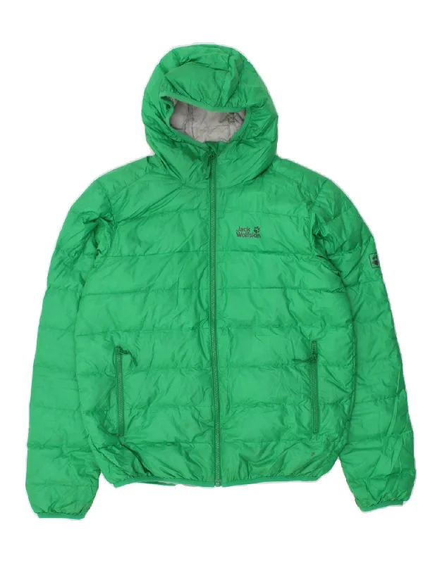 men's jacket with fur collar -JACK WOLFSKIN Mens Hooded Padded Jacket UK 36/38 Small Green Polyester