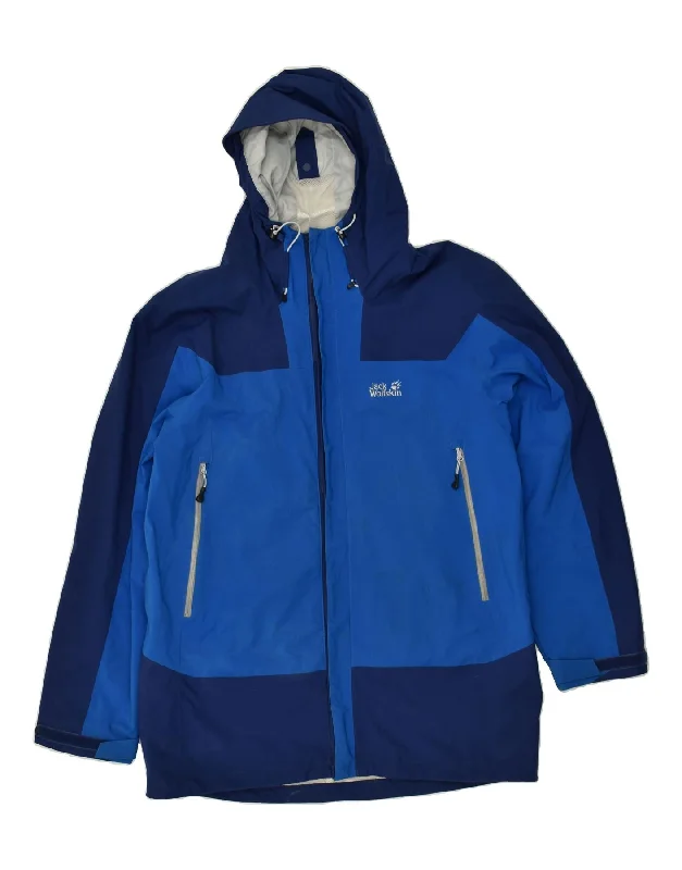 men's fleece-lined jackets -JACK WOLFSKIN Mens Hooded Rain Jacket IT 50 Large Navy Blue Colourblock