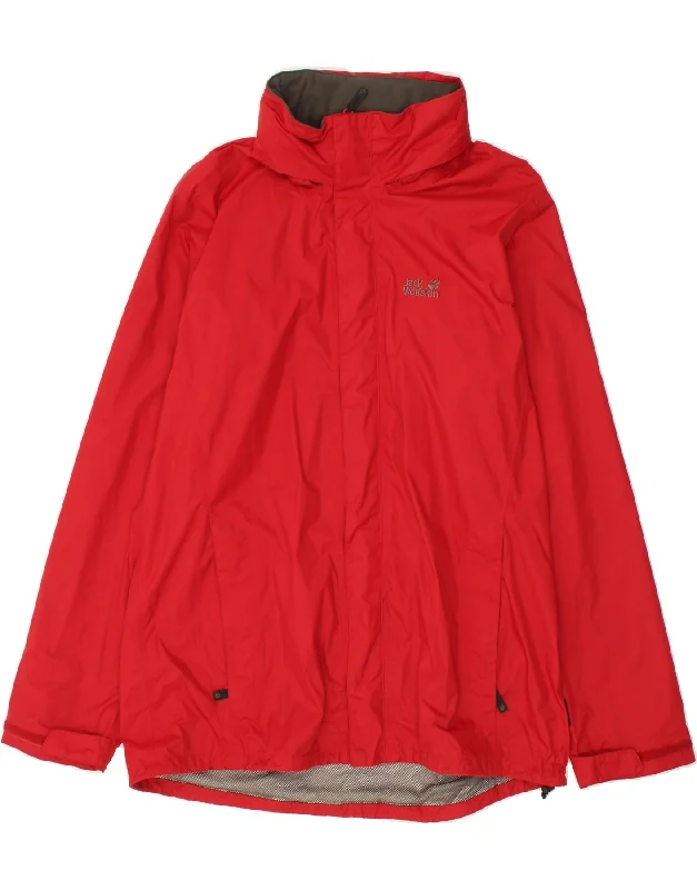 men's hiking jackets -JACK WOLFSKIN Mens Hooded Rain Jacket UK 44 2XL Red Polyamide