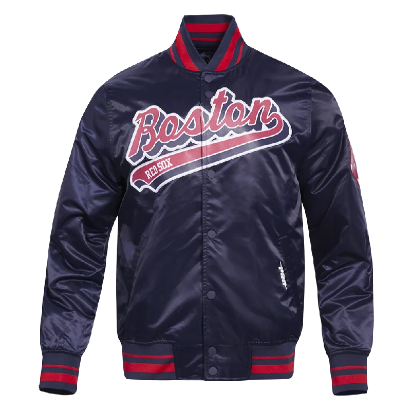 men's checked jackets -MLB BOSTON RED SOX SCRIPT TAIL MEN'S SATIN JACKET (MIDNIGHT NAVY/RED/MIDNIGHT NAVY)