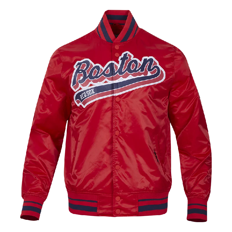 men's cotton jackets -MLB BOSTON RED SOX SCRIPT TAIL MEN'S SATIN JACKET (RED/MIDNIGHT NAVY/RED)