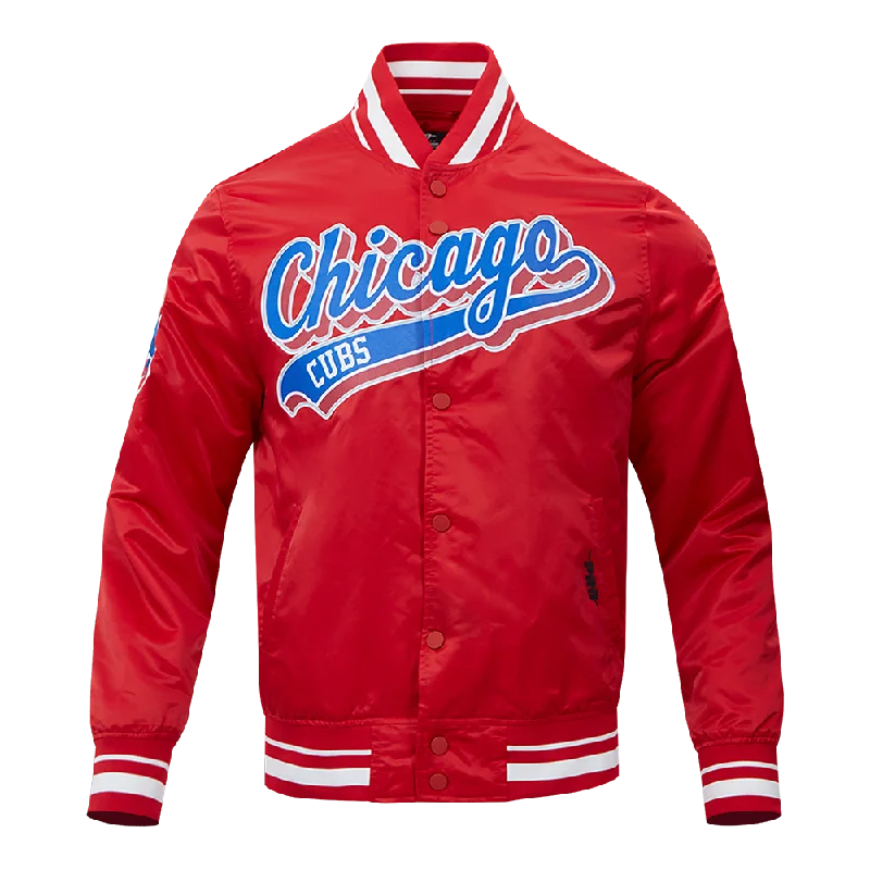 men's long jackets -MLB CHICAGO CUBS SCRIPT TAIL MEN'S SATIN JACKET (RED)