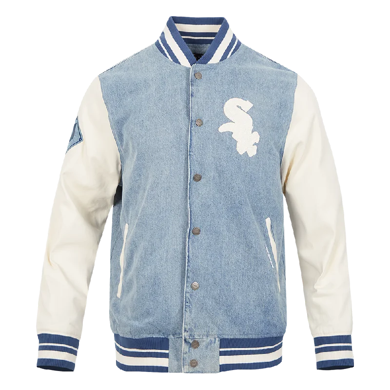 men's formal jackets -MLB CHICAGO WHITE SOX VARSITY BLUES MEN'S DENIM VARSITY JACKET (DENIM/LINEN)